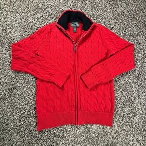 Lauren Ralph Lauren Active Red Cable Knit Sweater Full Zip Women’s Size Small